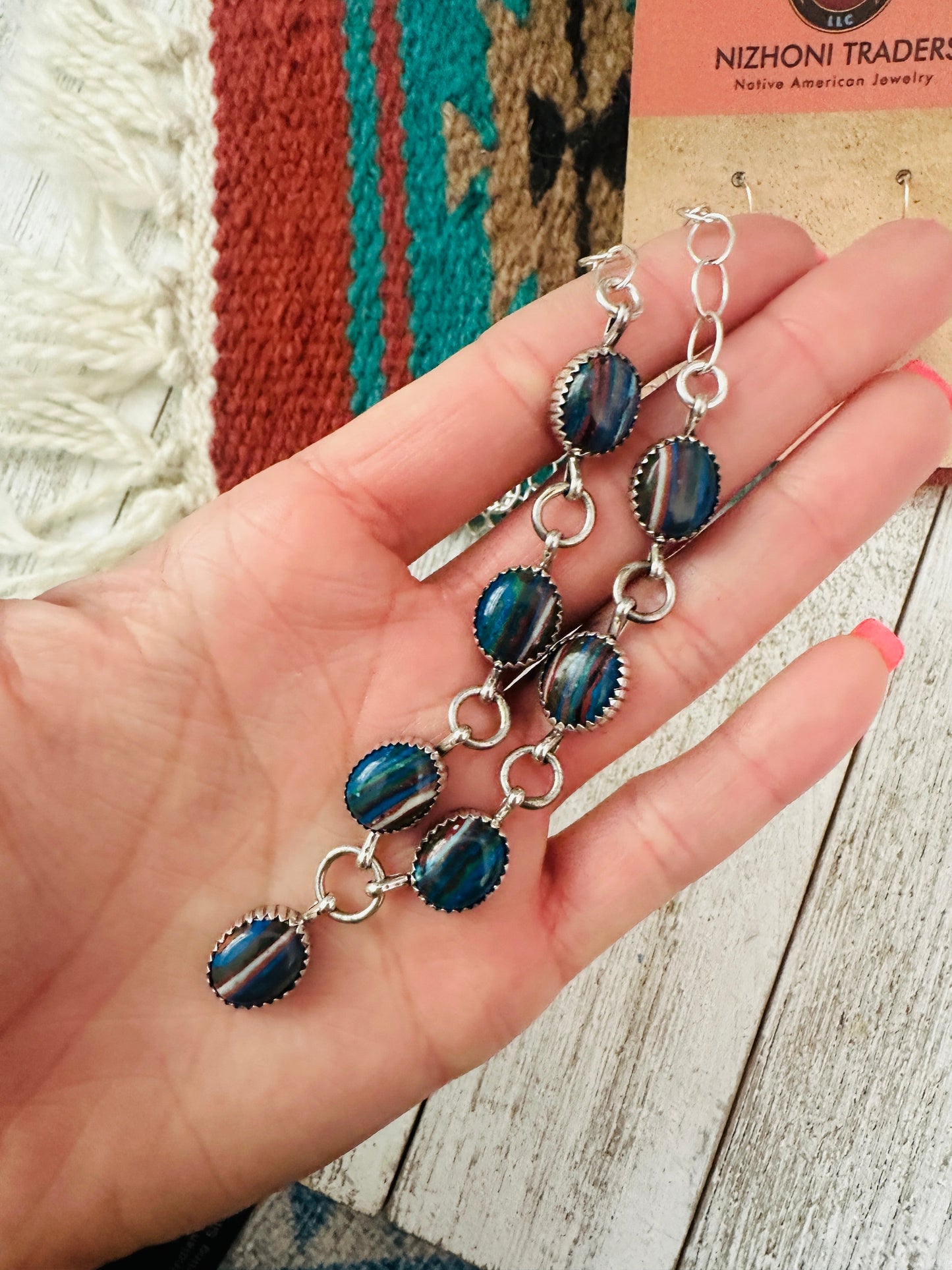 Handcrafted Rainbow Calsilica & Sterling Silver Necklace Set
