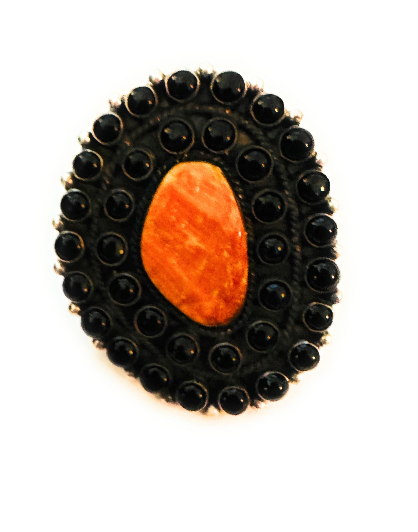Handcrafted Sterling Silver, Onyx & Spiny Cluster Ring Size 10.5