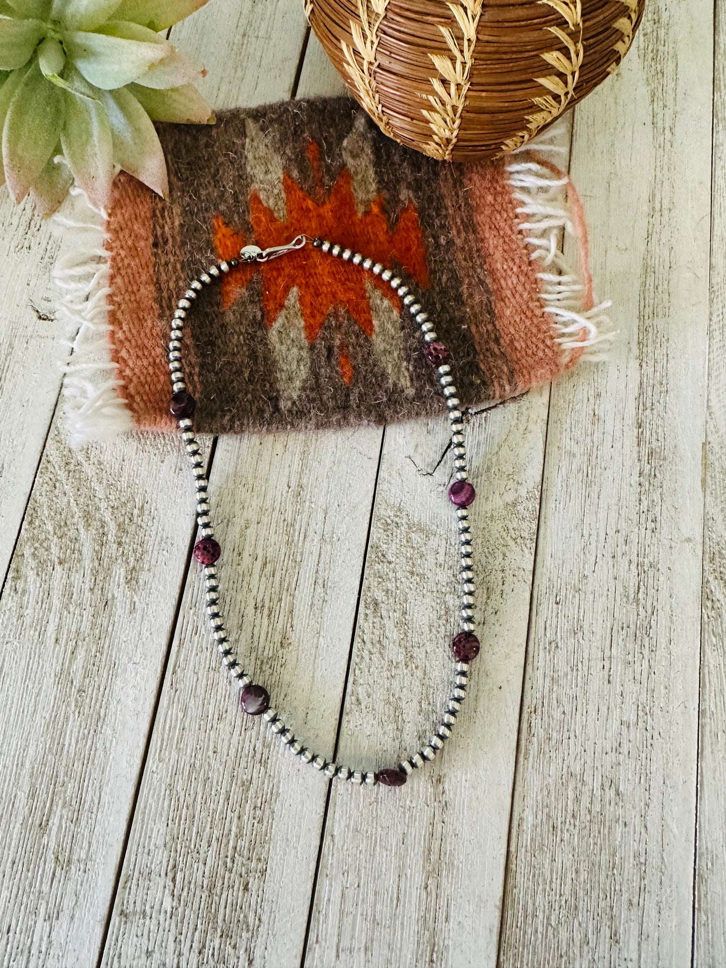Handcrafted Purple Spiny & Sterling Silver Pearl Beaded 18” Necklace