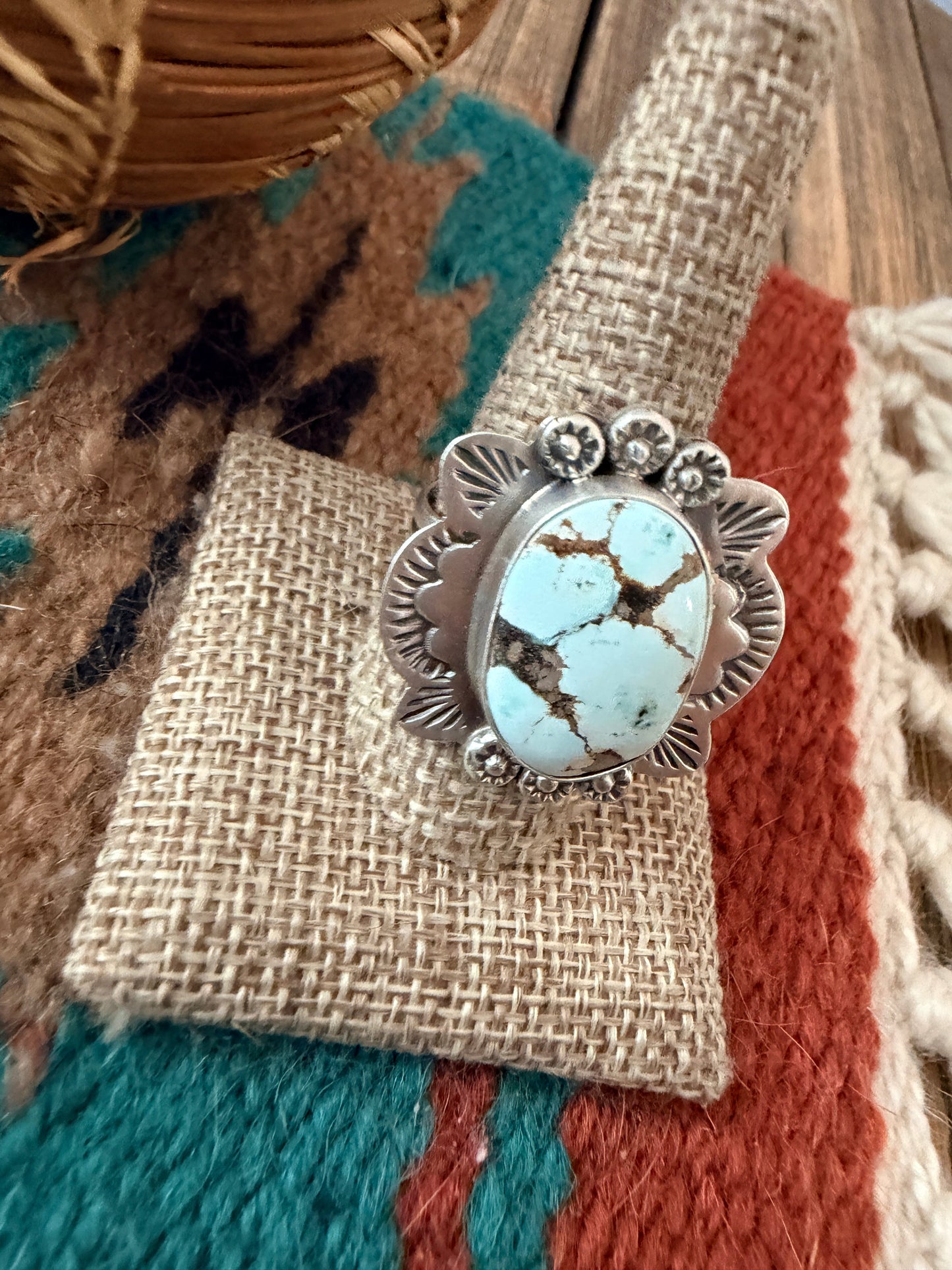 Handcrafted Dry Creek Turquoise & Sterling Silver Adjustable Ring by Cordell Platero