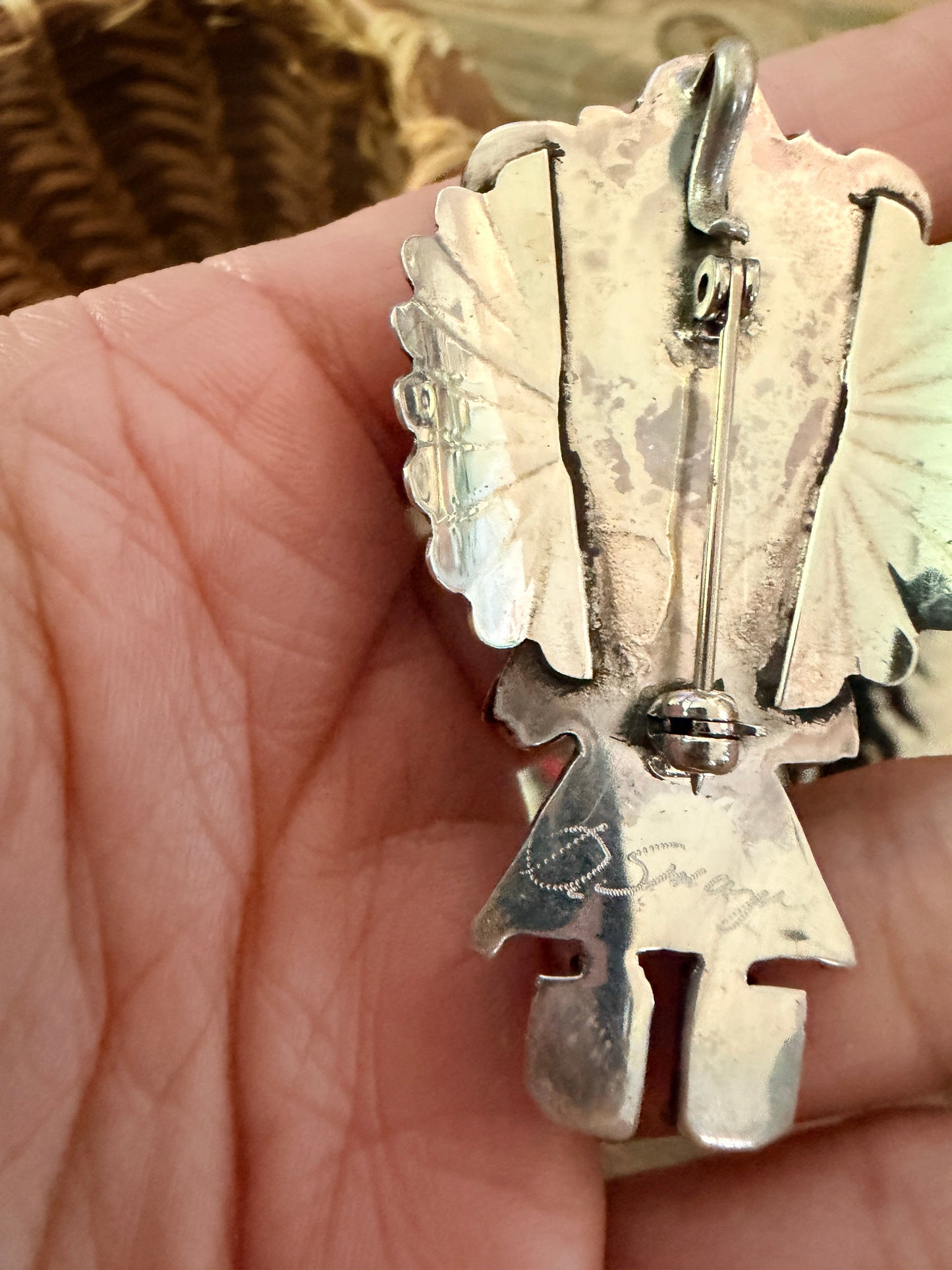Handcrafted Sterling Silver & Turquoise Kachina Brooch by Doris Smallcanyon