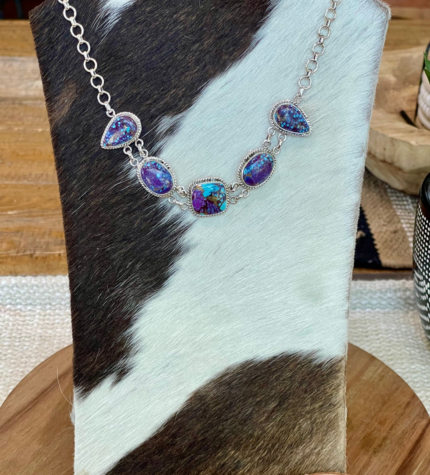 Handcrafted Sterling Silver & Purple Dream Mojave 5 Stone Necklace