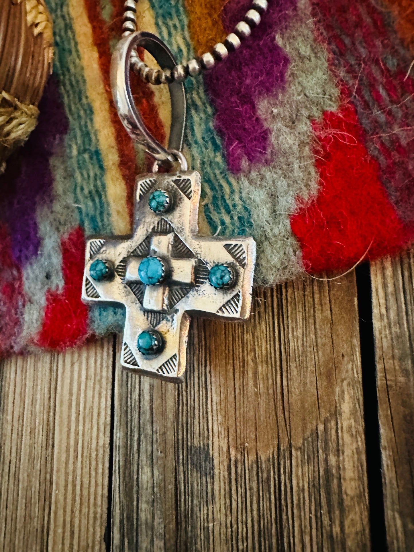 Handcrafted Coin Silver & Turquoise Cross Pendant by Buffalo Dancer