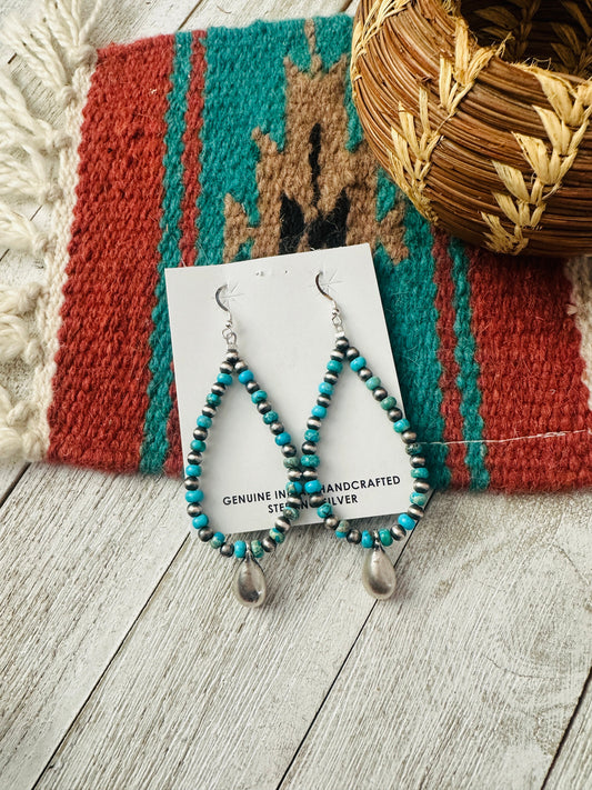 Handcrafted Turquoise & Sterling Silver Pearl Beaded Hoop Earrings