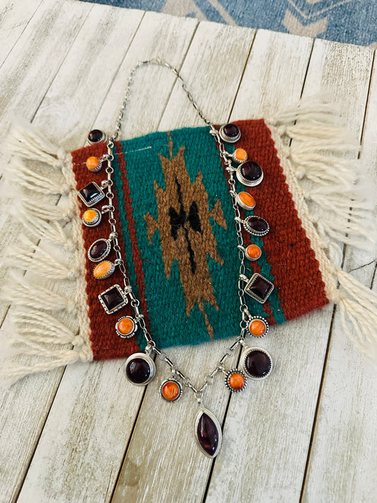 Handcrafted Sterling Silver, Purple & Orange Spiny Necklace