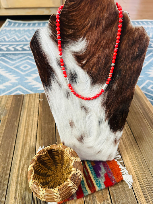 Handcrafted Red Agate & Sterling Silver Beaded 18” Necklace by T & R Singer