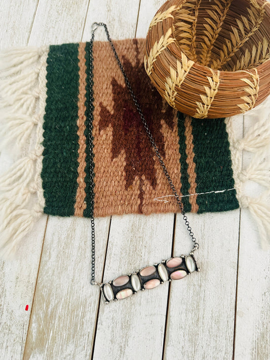 Handcrafted Sterling Silver & Mother of Pearl Bar Necklace by Jacqueline Silver