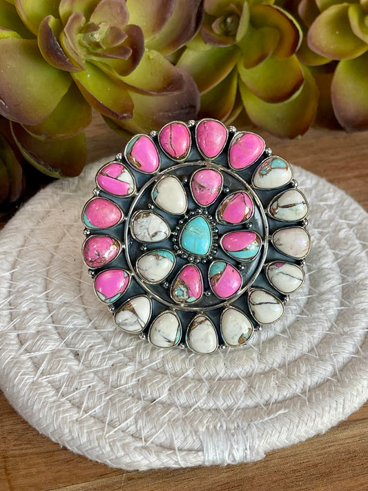 Handmade Cotton Candy Sterling Adjustable Cluster Stone Ring