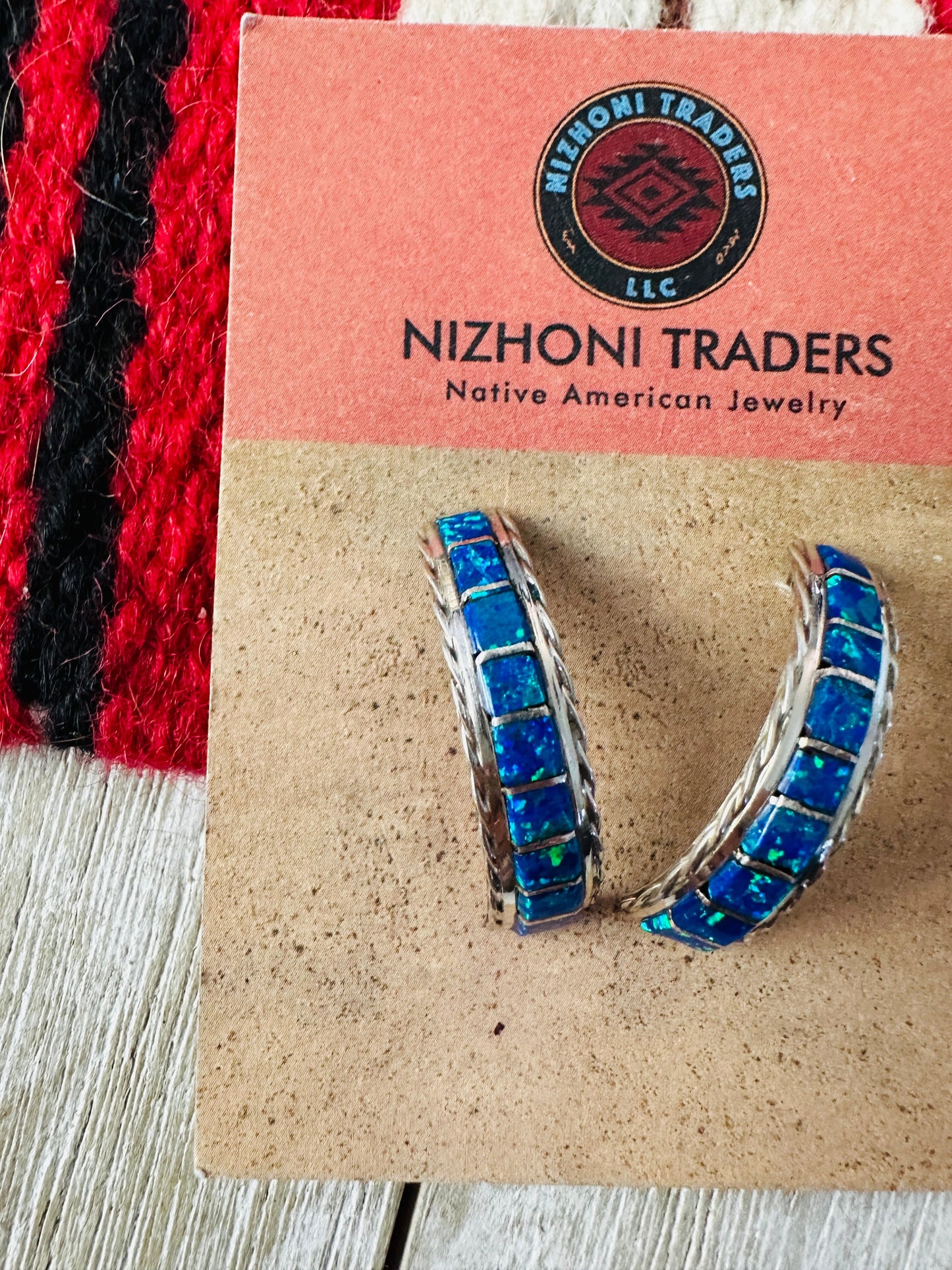 Handcrafted Opal & Sterling Silver Inlay Half Hoop Earrings