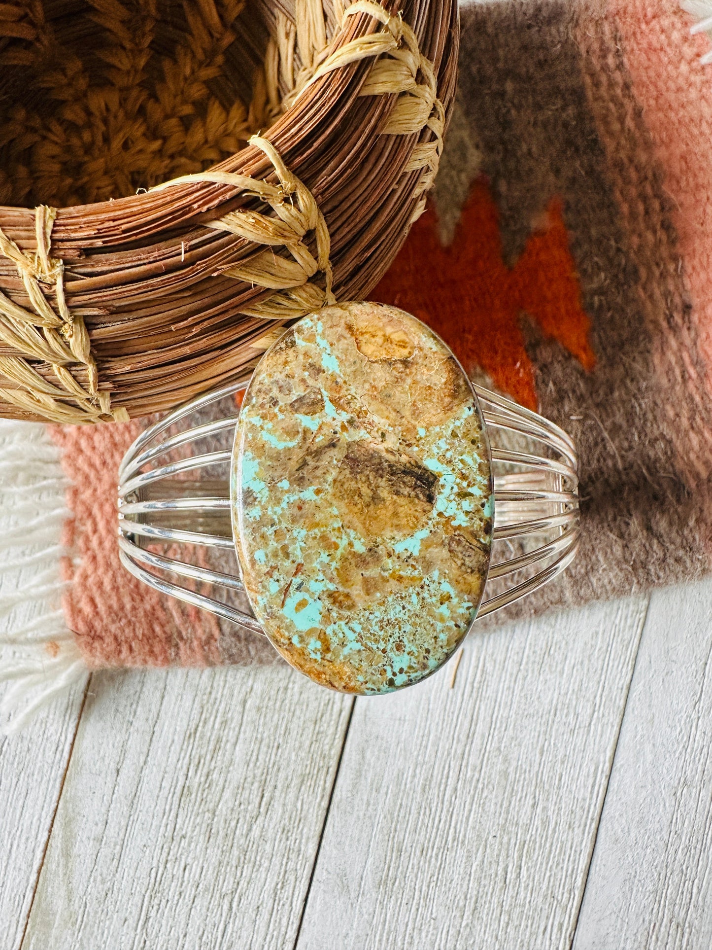 Handcrafted Sterling Silver & Number 8 Turquoise Cuff Bracelet