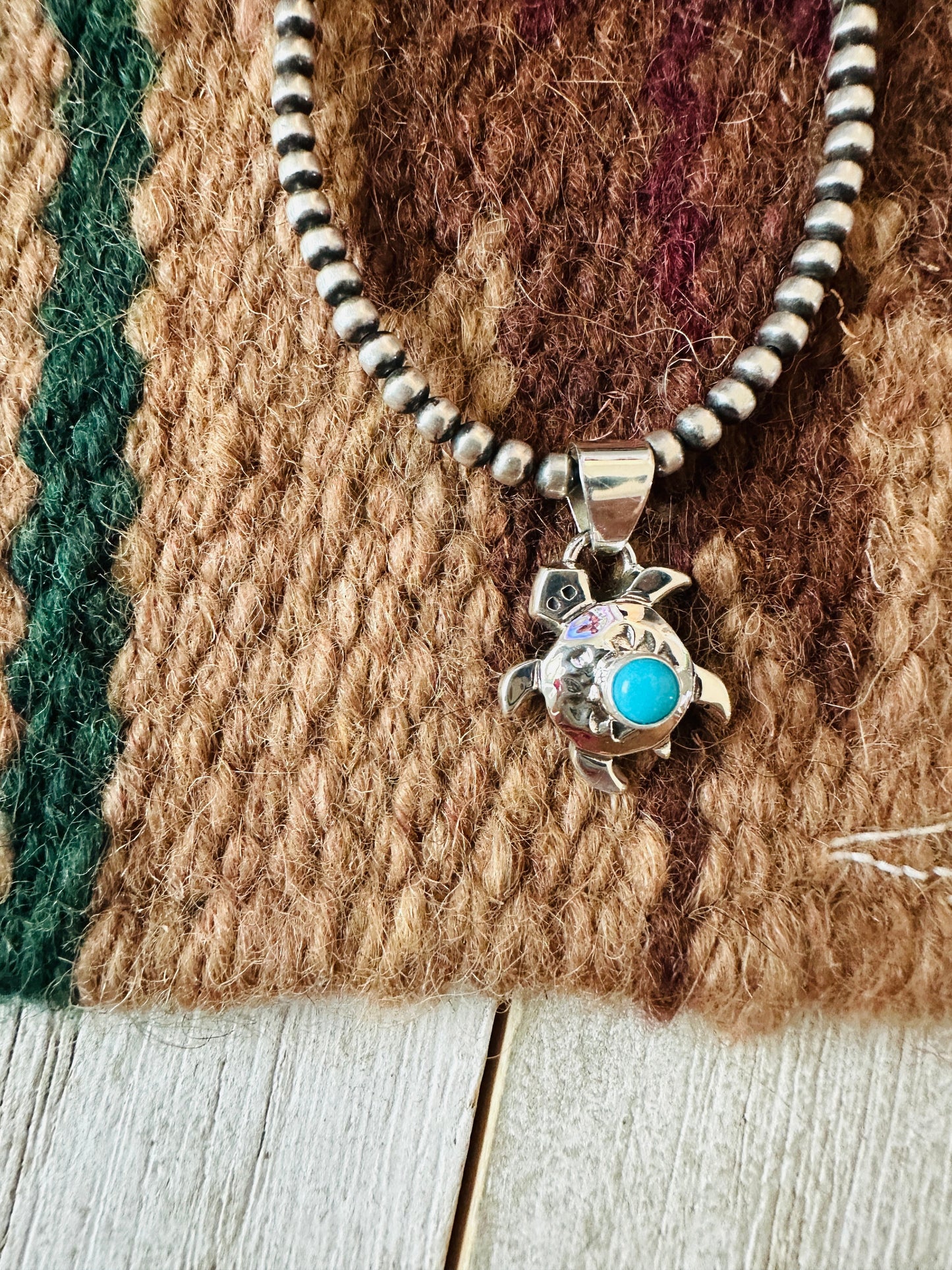 Handcrafted Turquoise & Sterling Silver Mini Turtle Pendant
