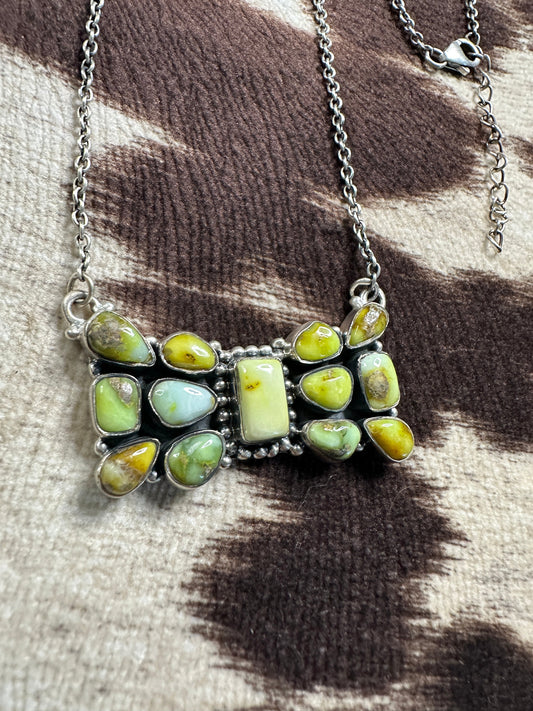 Handmade Sterling Silver Palomino Turquoise Necklace square center