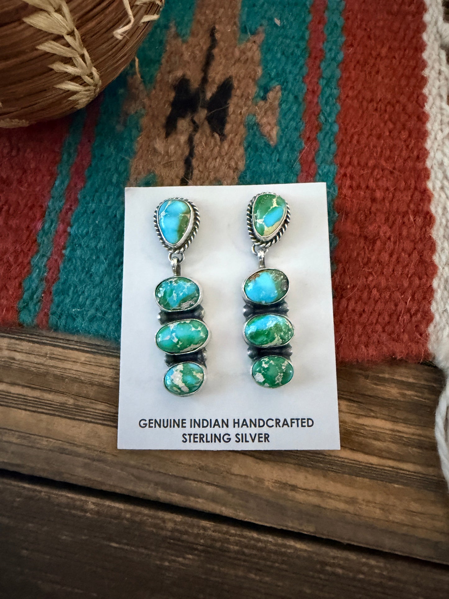 Handcrafted Sonoran Mountain Turquoise & Sterling Silver Dangle Earrings by Leticia Largo