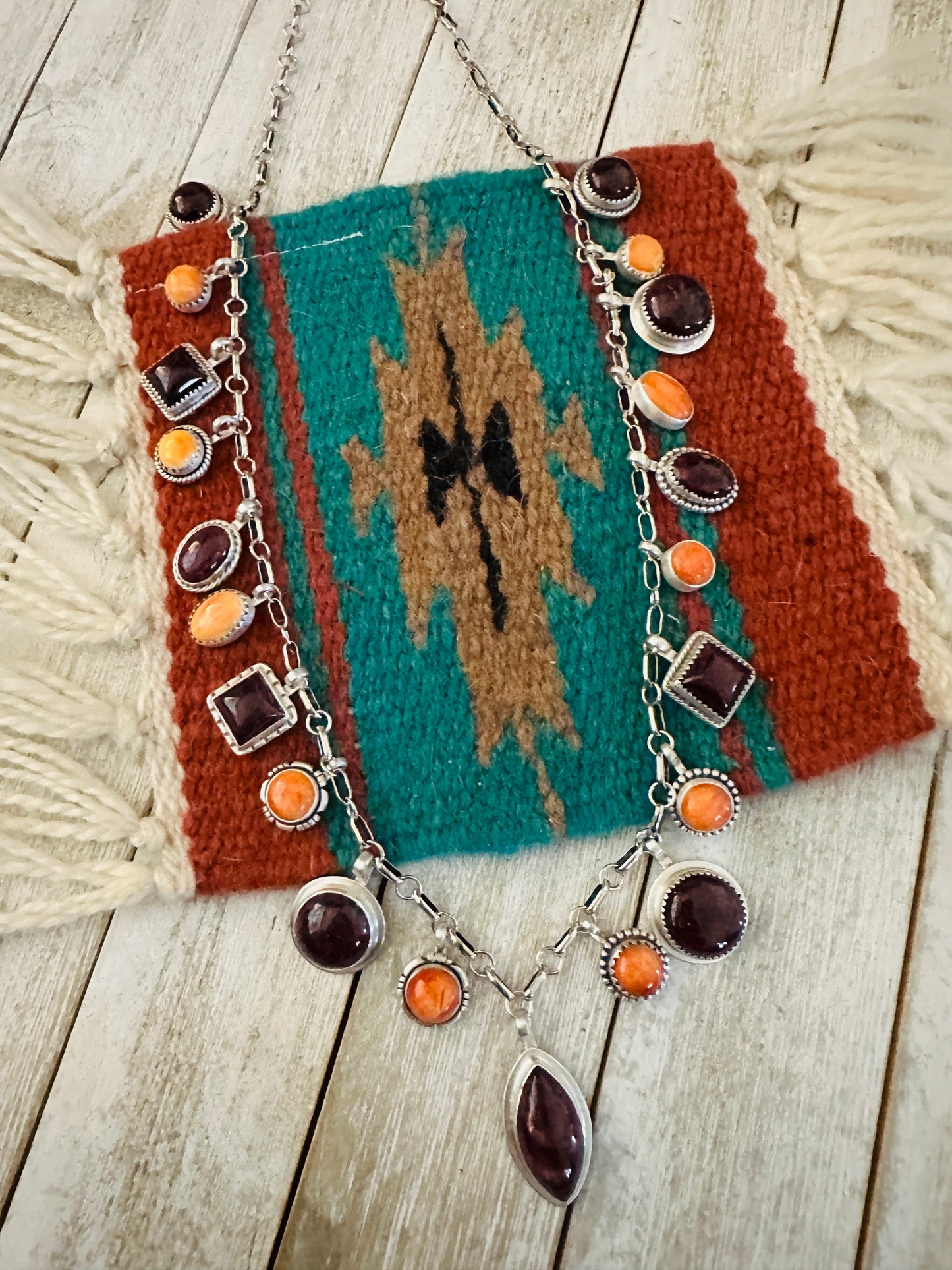 Handcrafted Sterling Silver, Purple & Orange Spiny Necklace