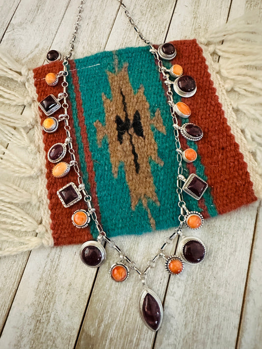 Handcrafted Sterling Silver, Purple & Orange Spiny Necklace