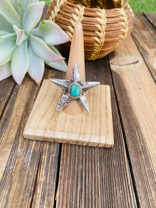 Handcrafted Sonoran Gold Turquoise & Sterling Silver Star Ring Size 8 Signed