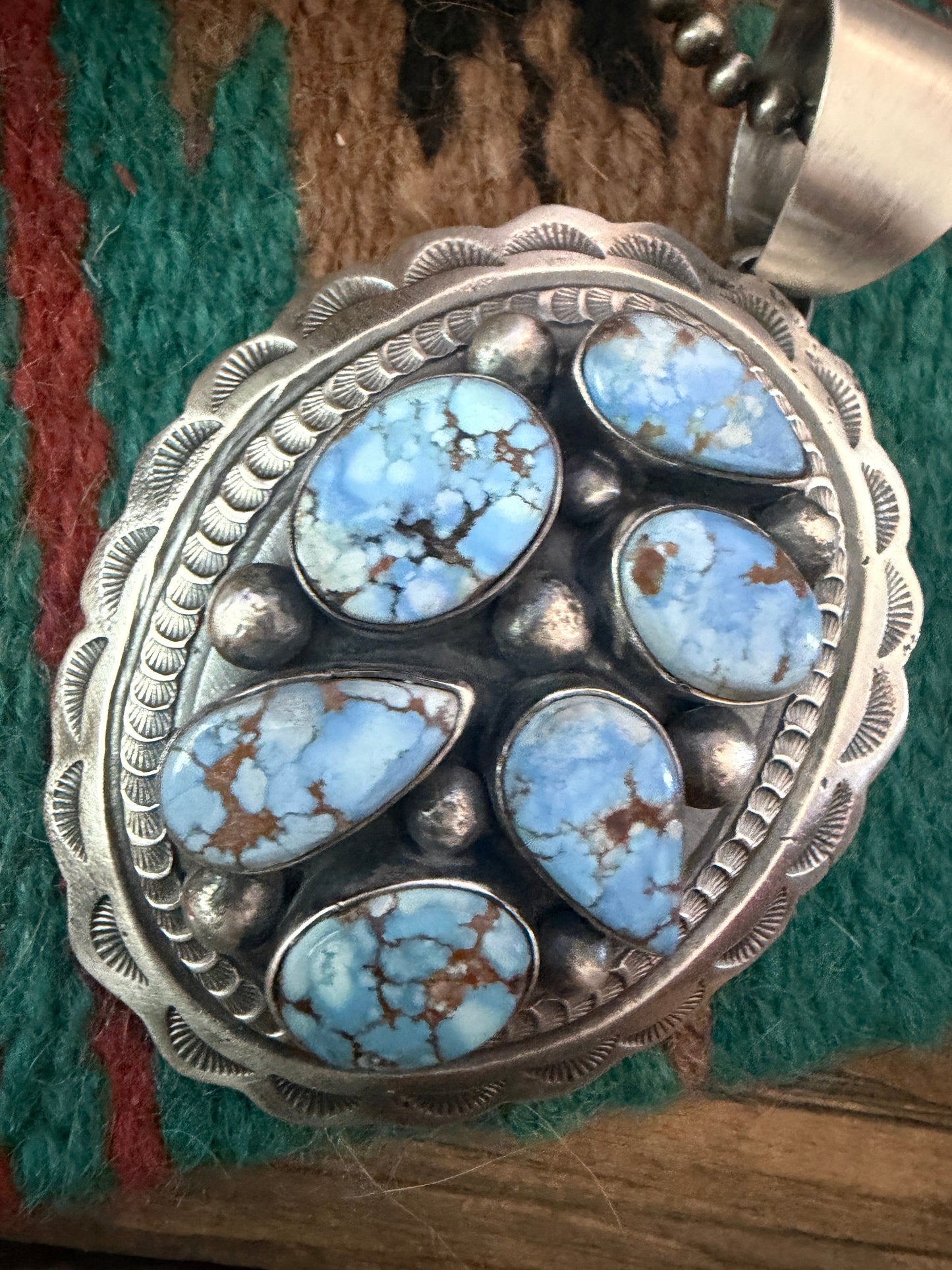 Handcrafted Sterling Silver & Golden Hills Turquoise Concho Pendant by Chimney Butte