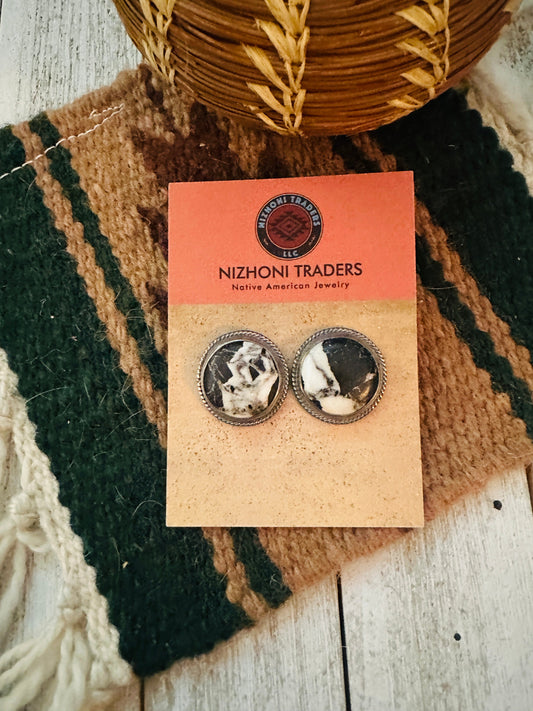 Handcrafted White Buffalo & Sterling Silver Post Earrings