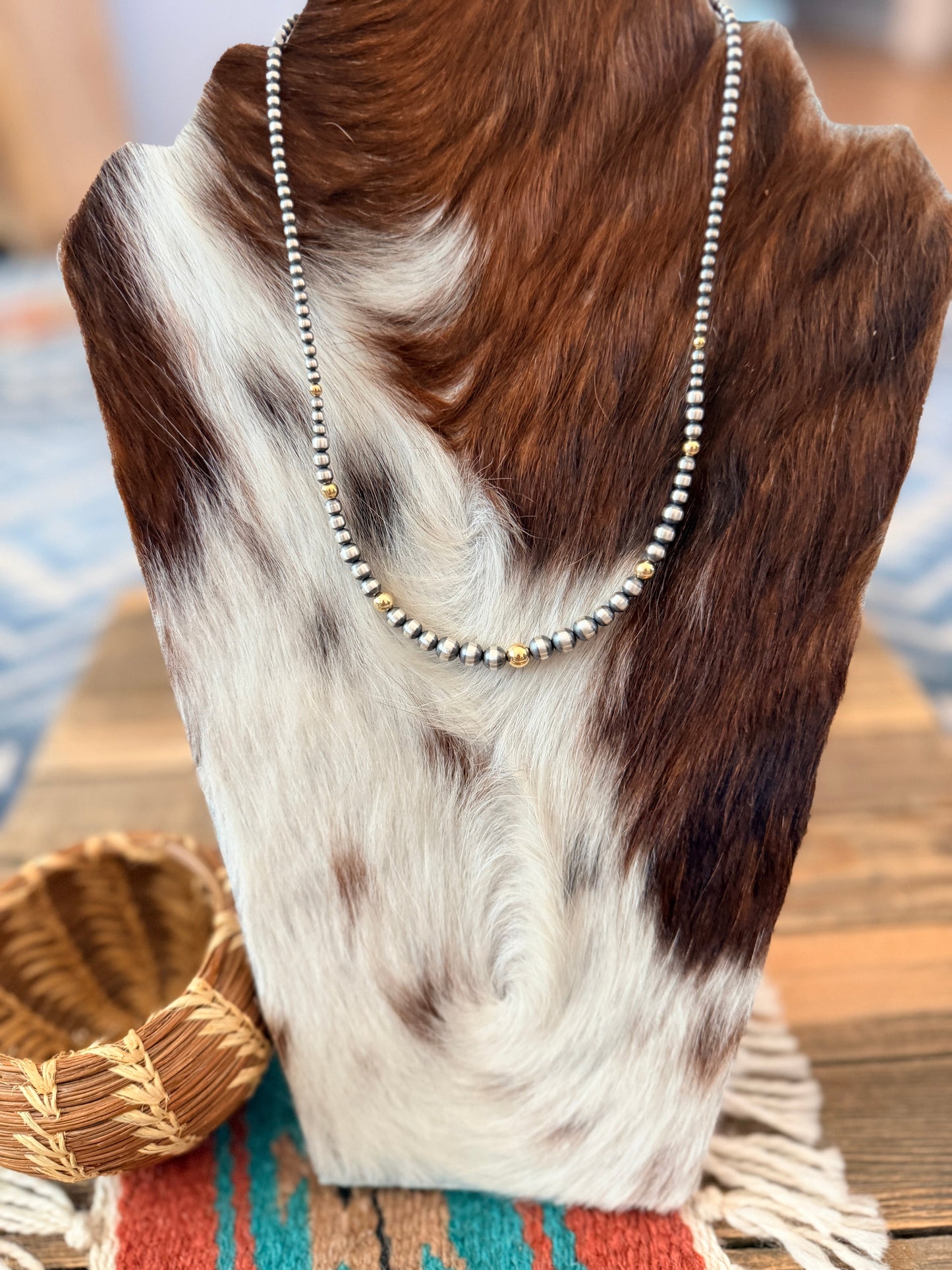 Handcrafted Sterling Silver & Gold Beaded 18” Necklace