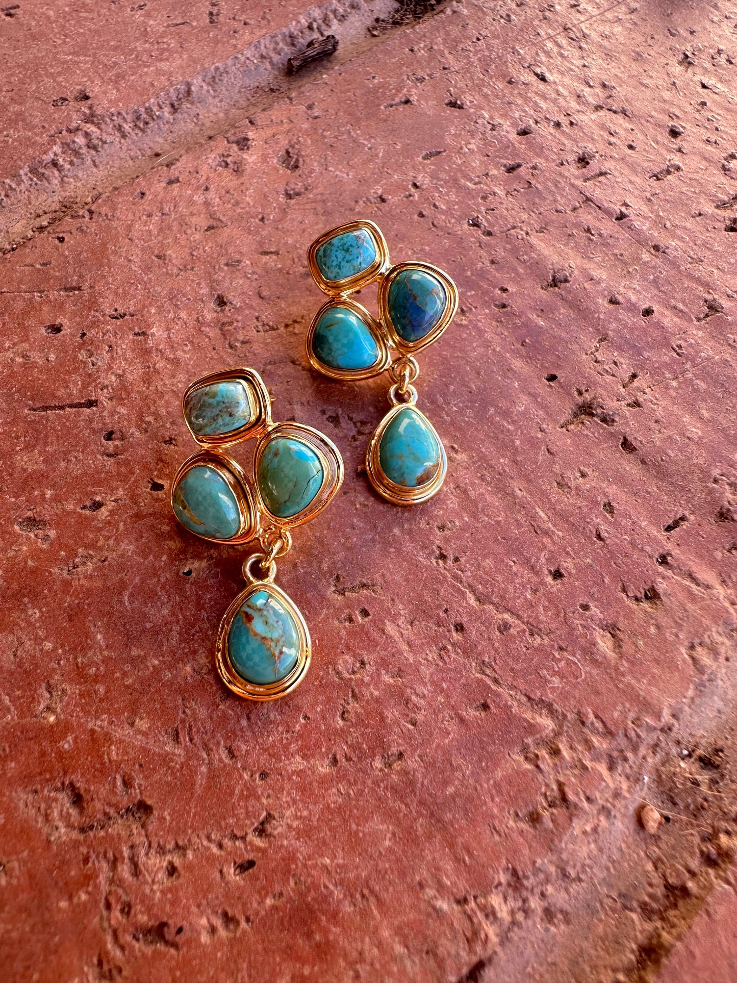 “The Golden Collection”  RODEO QUEEN Handmade Gold Plated & Natural Turquoise Earrings