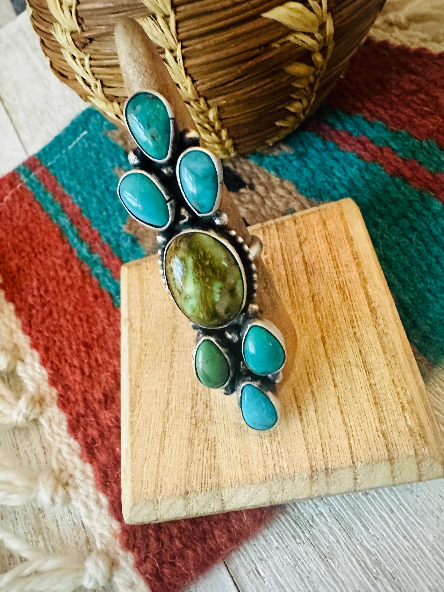 Handcrafted Turquoise & Sterling Silver Adjustable Statement Ring