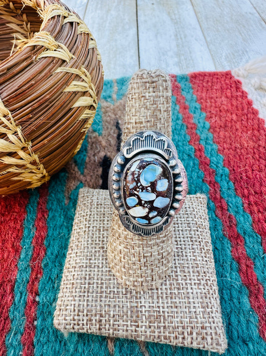 Handcrafted Golden Hills Turquoise & Sterling Silver Ring Size 7.75
