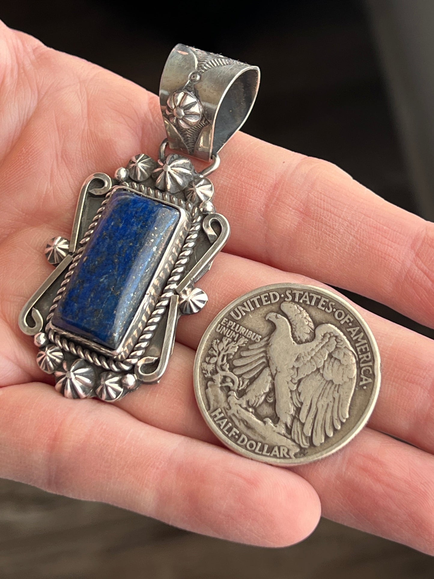 Handcrafted Rectangular Sterling Silver and Lapis Lazuli Pendant by Rosella Paxson