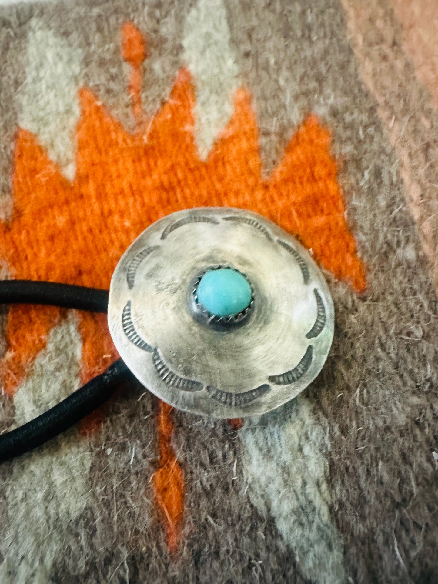 Turquoise & Sterling Silver Hand Stamped Hair Tie