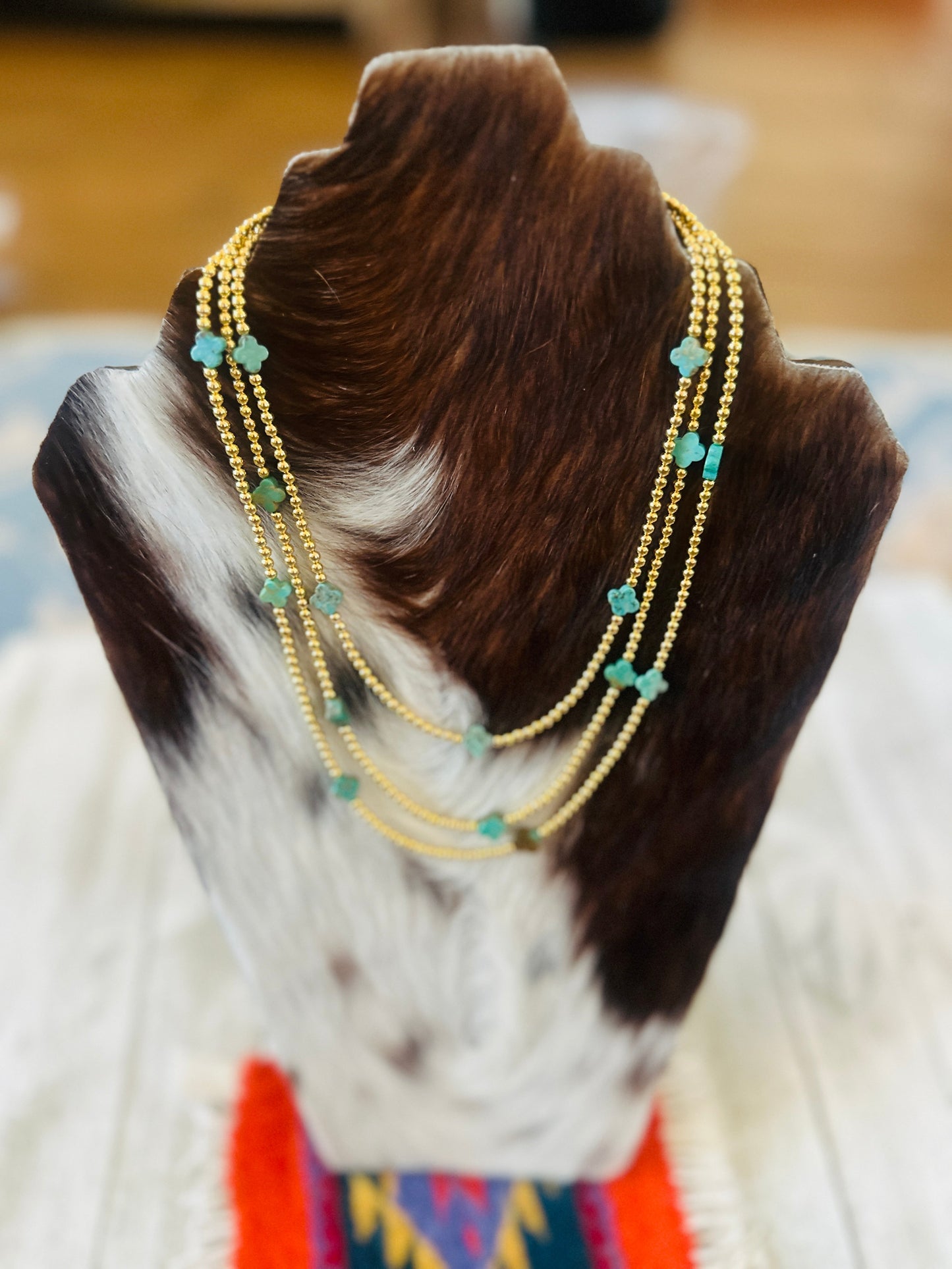 Handcrafted Gold Plated Sterling Silver & Turquoise Cle’vara Beaded Necklace