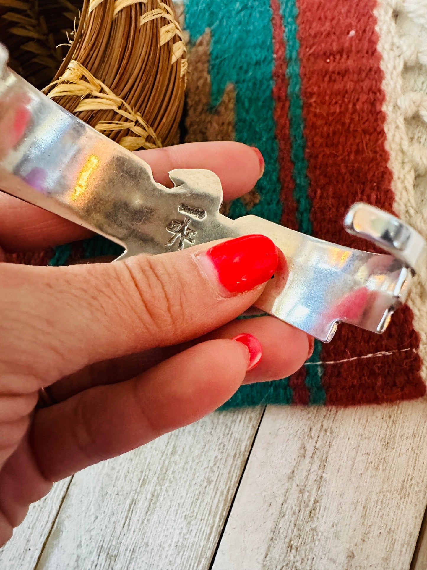 Handcrafted Pink Dream Mojave & Sterling Silver Thunderbird Cuff Bracelet
