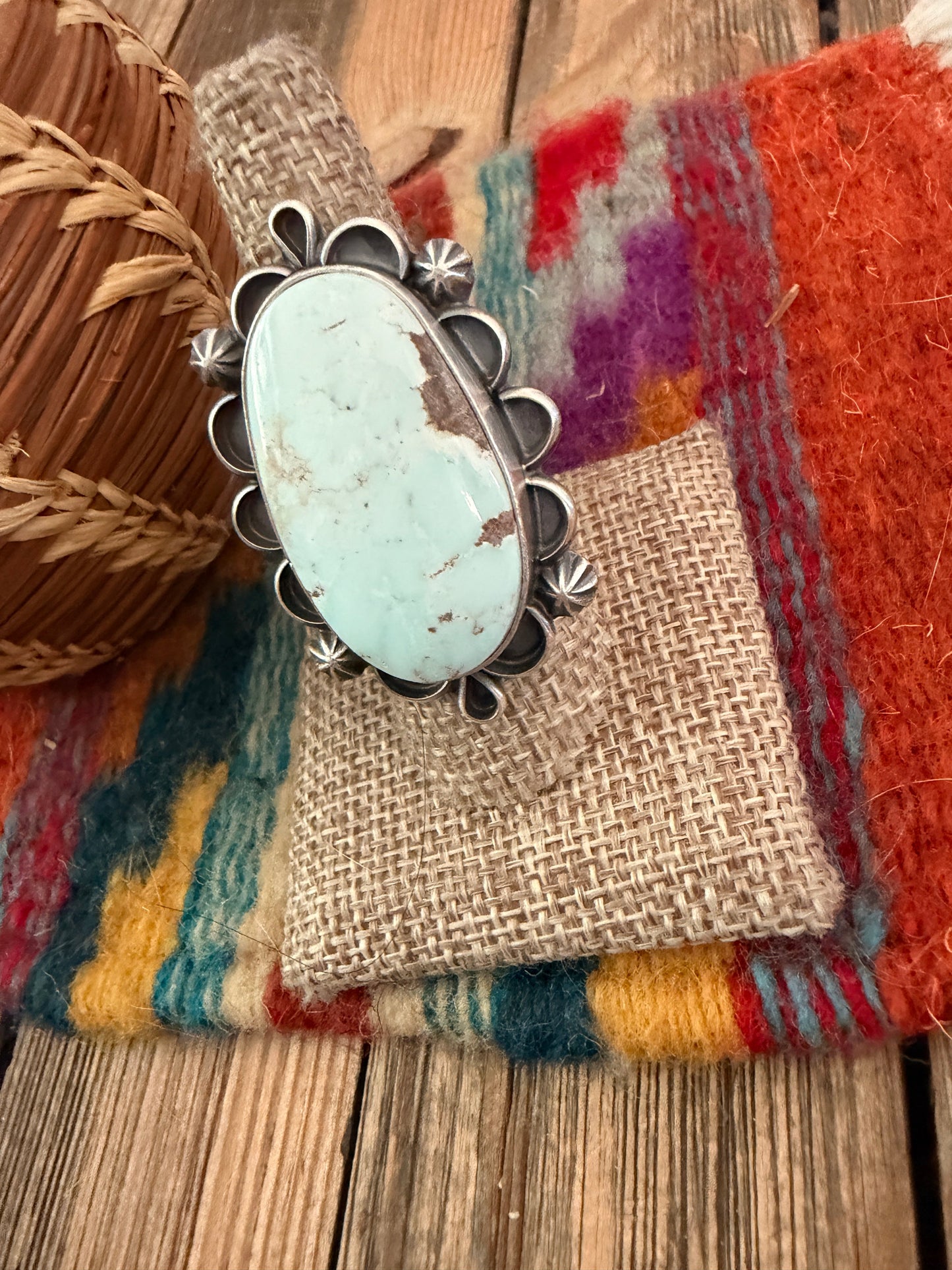 Handcrafted Dry Creek Turquoise & Sterling Silver Ring Size 7.75 by Jameson Garcia