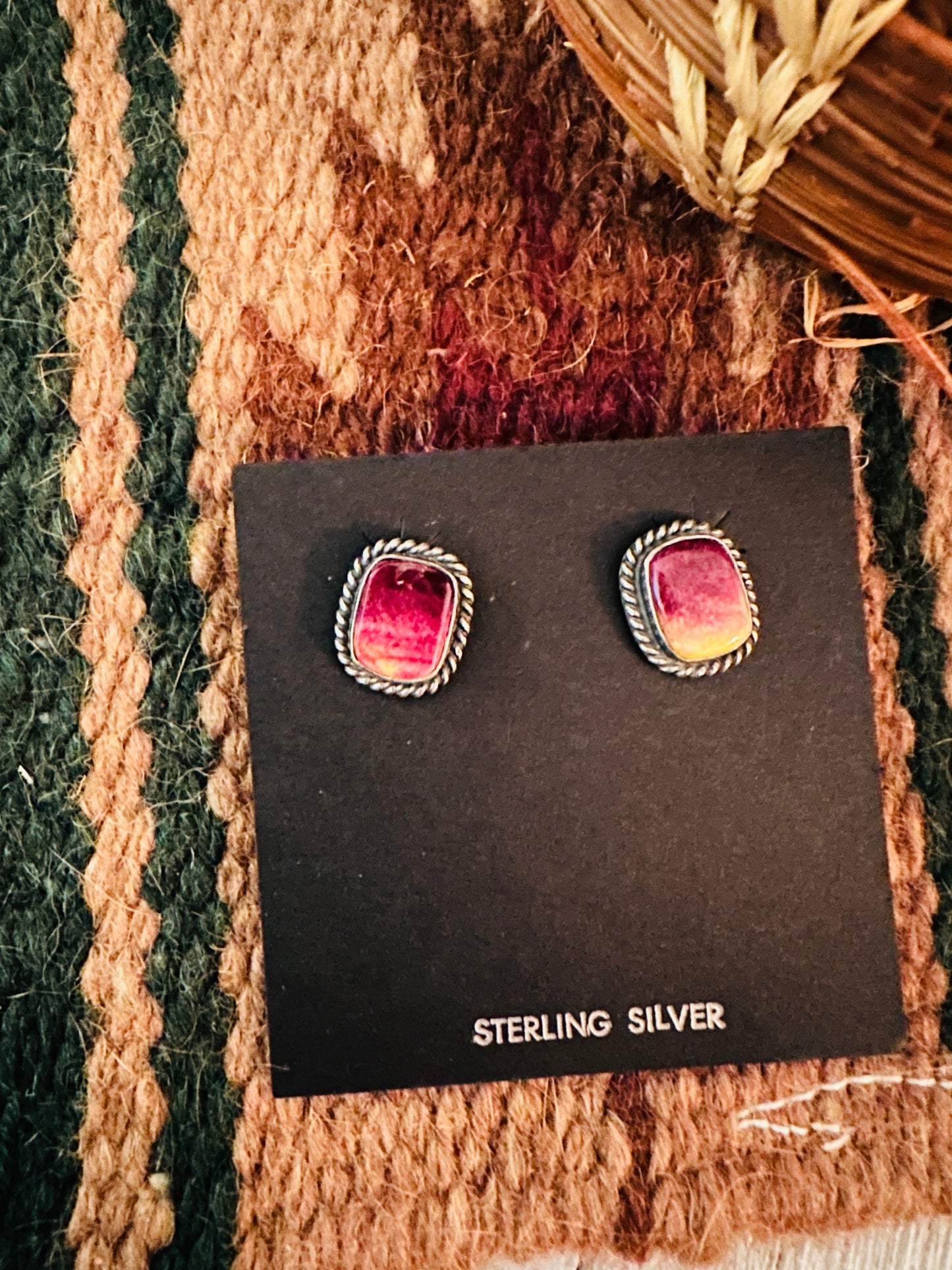 Handcrafted Sterling Silver & Purple Spiny Stud Earrings