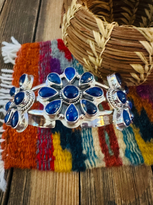 Handcrafted Sterling Silver and Lapis Cuff Bracelet