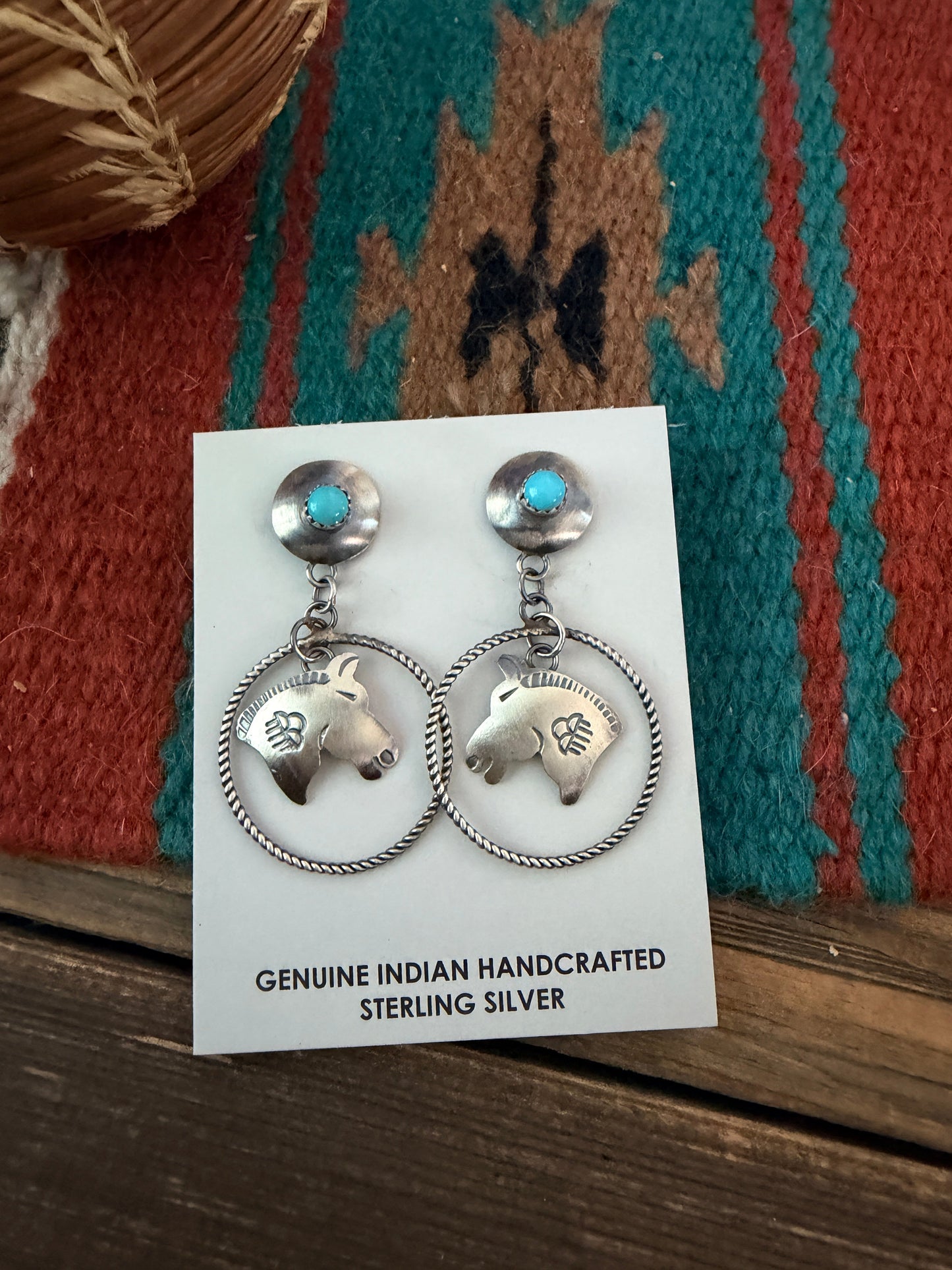 Handcrafted Sterling Silver & Turquoise Horse Dangle Earrings by Tim Yazzie