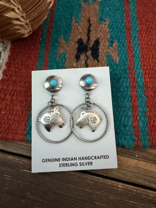 Handcrafted Sterling Silver & Turquoise Horse Dangle Earrings by Tim Yazzie