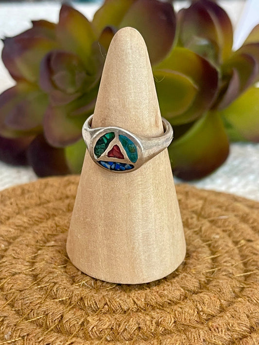 Old Pawn Vintage Sterling Silver & Multi Stone Sz 6 Ring