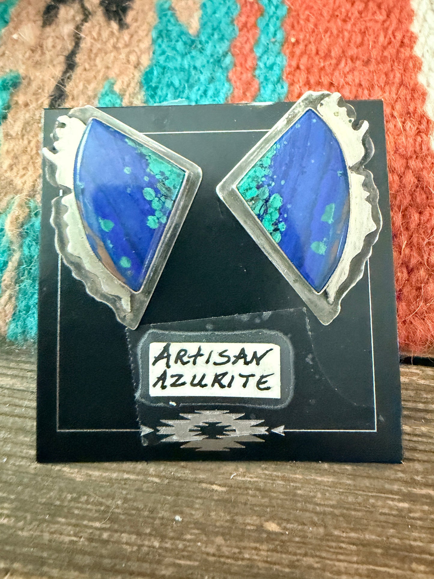 Handcrafted Old Pawn Sterling Silver & Azurite Post Earrings