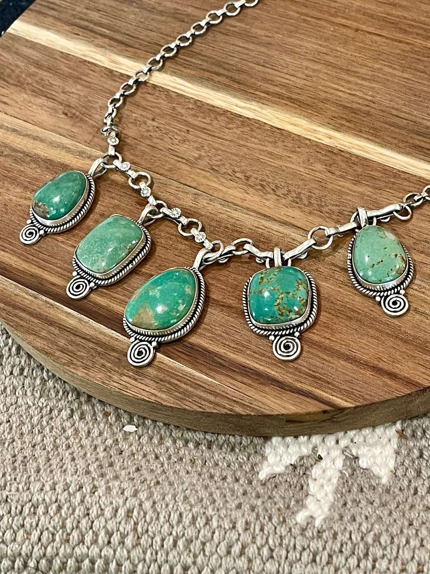 Handmade Sterling Silver & Royston Turquoise Dangle Necklace Signed Nizhoni