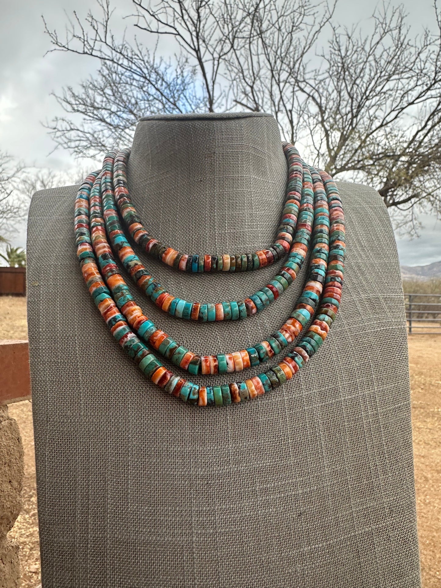 Handcrafted Kingman Turquoise & Spiny Sterling Silver 8mm Beaded Necklace