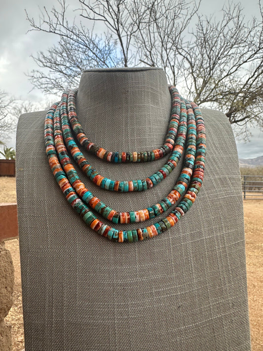 Handcrafted Kingman Turquoise & Spiny Sterling Silver 8mm Beaded Necklace