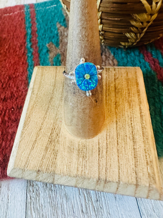 Handcrafted Sterling Silver & Blue and Yellow Opal Turtle Ring Size 6