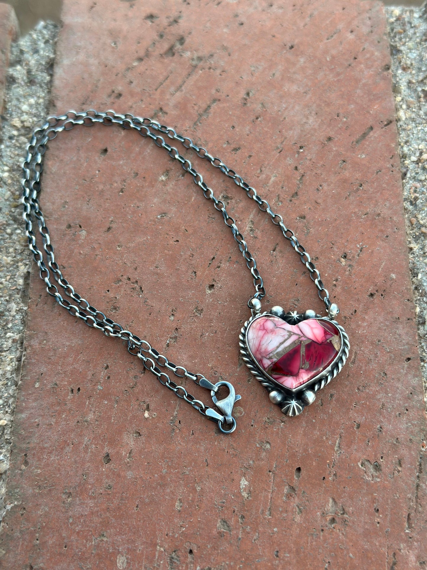 Handcrafted Rose Dahlia & Sterling Silver Heart Necklace