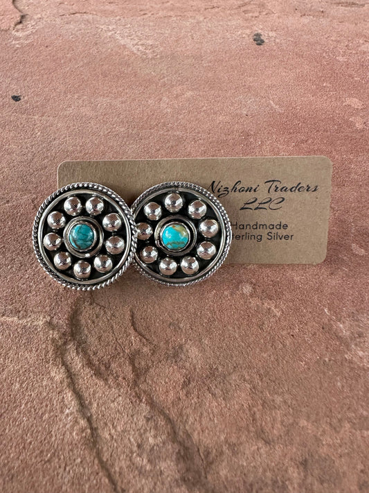 Handmade Sterling Silver & Turquoise Post Silver Ball Earrings
