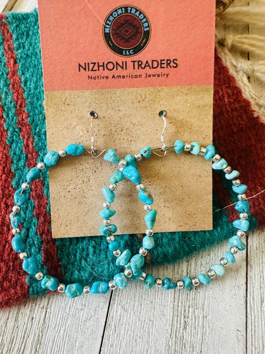 Handcrafted Turquoise & Sterling Silver Dangle Hoop Earrings Leslies Fav 🩵