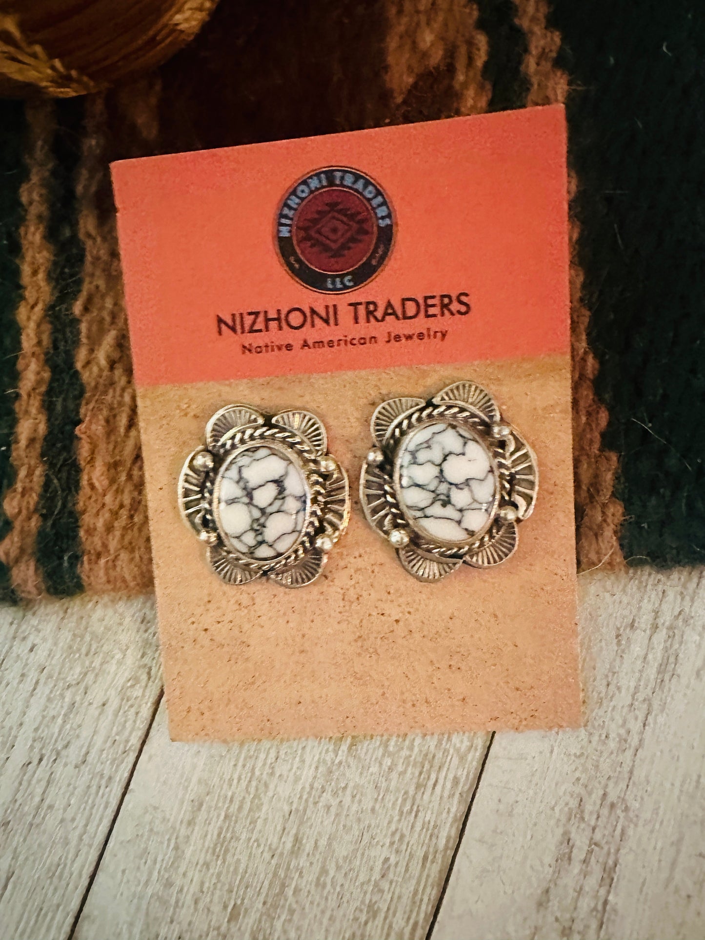 Handcrafted Howlite and Sterling Silver Post Earrings