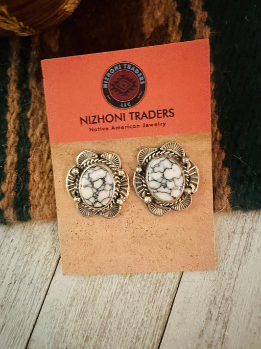 Handcrafted Howlite and Sterling Silver Post Earrings
