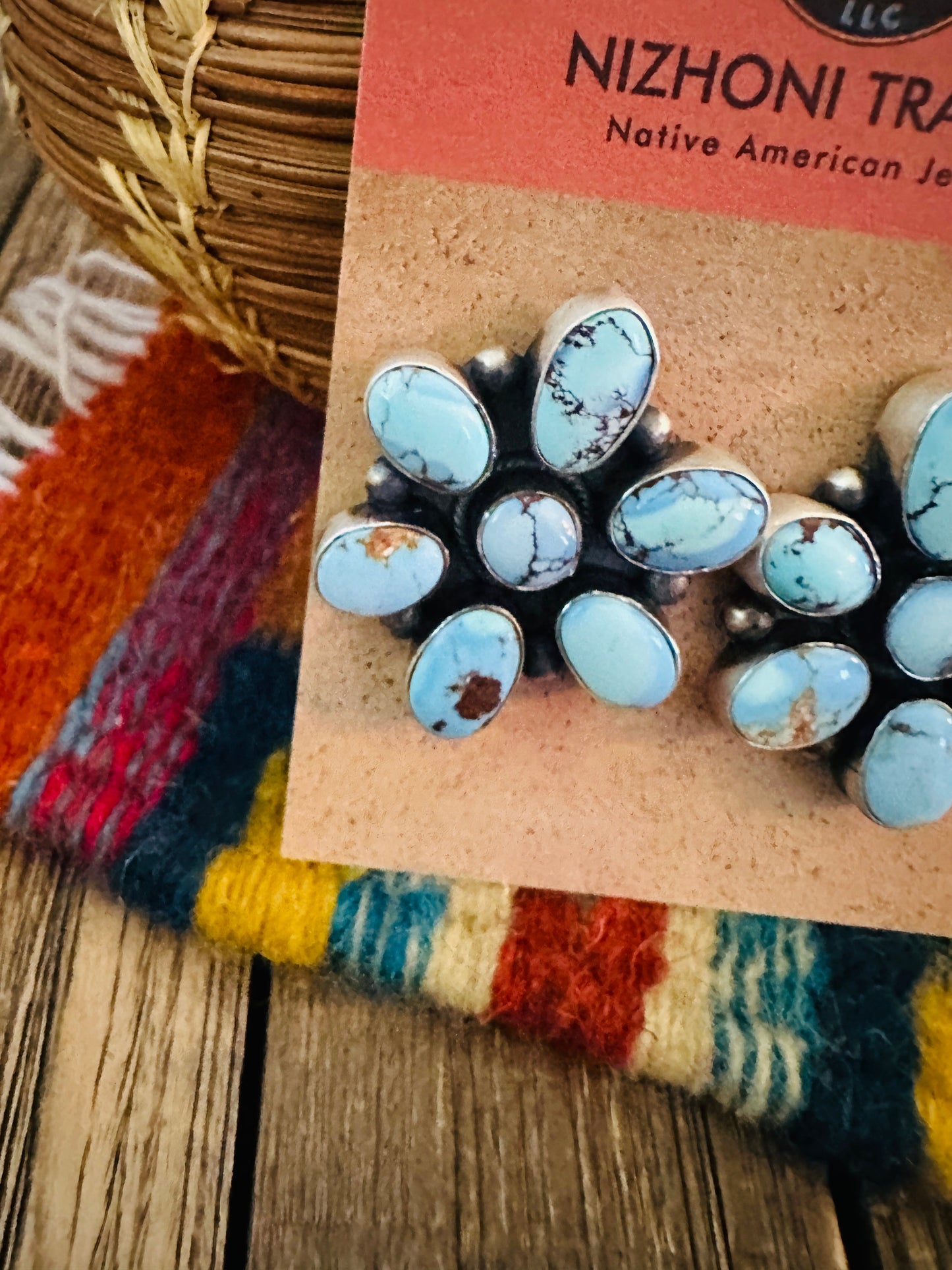 Handcrafted Golden Hills Turquoise & Sterling Silver Cluster Post Earrings