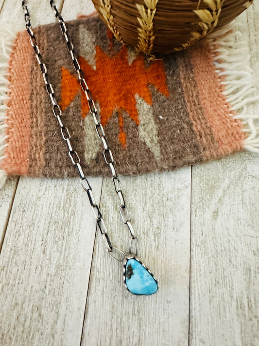 Handcrafted Golden Hills Turquoise & Sterling Silver Paper Clip Chain Necklace