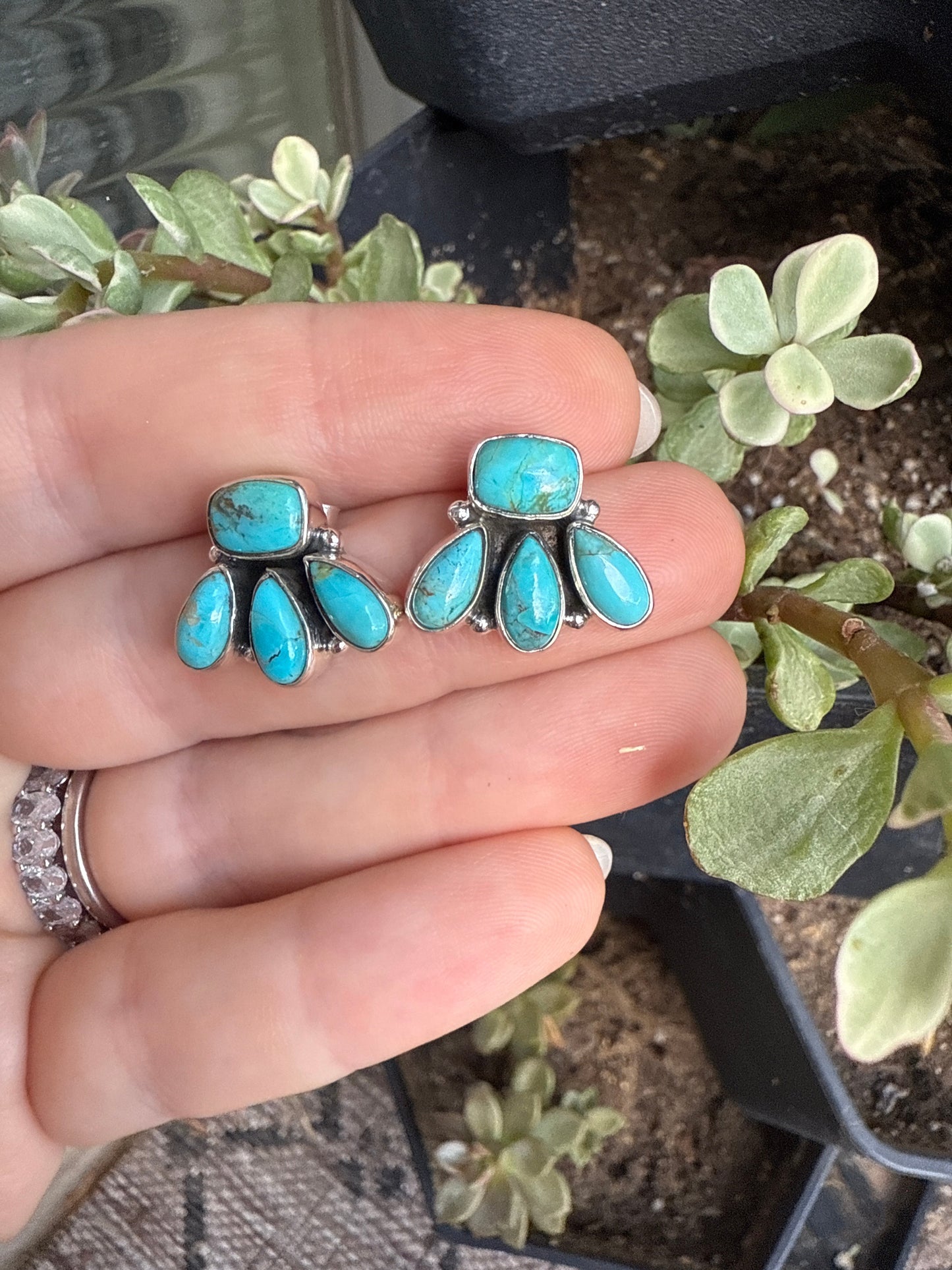 Handmade Kingman Turquoise & Sterling Silver 4 Stone Earrings style 2