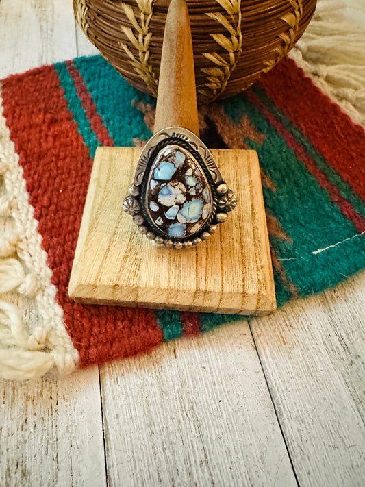 Handcrafted Sterling Silver & Golden Hills Turquoise Ring Size 11.5